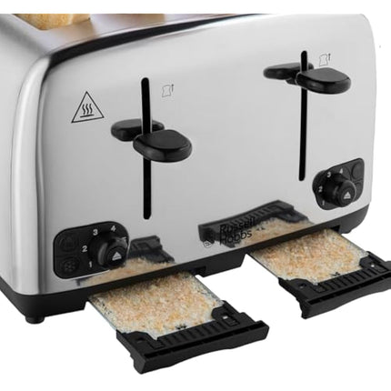 Russell Hobbs 4 Slice Toaster with Perfect Toast Technology for improved evenness (Wide slots, Lift & look feature, 6 Browning levels, Frozen & Cancel function, 1700W, Brushed & Stainless Steel) 24090