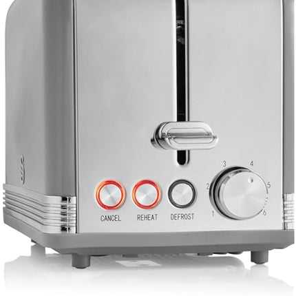 Swan ST19010GRN Retro 2-Slice Toaster with Defost/Reheat/Cancel Functions, Cord Storage, 815W, Retro Grey
