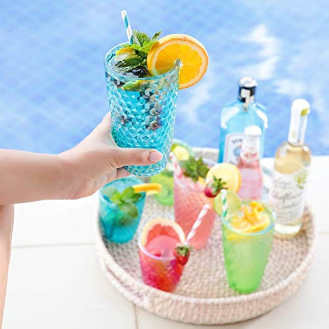 BELLAFORTE Shatterproof Tritan Plastic Tall Tumbler, Set of 4 Cups, 562ml - Laguna Beach Drinking Glasses - Unbreakable Drinking Glasses for Parties - BPA Free - Dishwasher Safe - Blue
