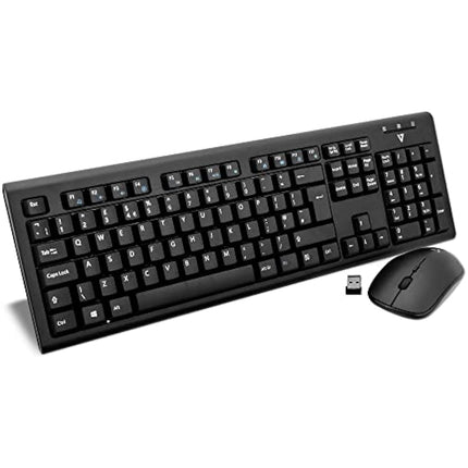 V7 CKW200UK Wireless Keyboard and Mouse Combo English Layout (UK, Media-Hot-Keys, USB Nano Receiver), Black