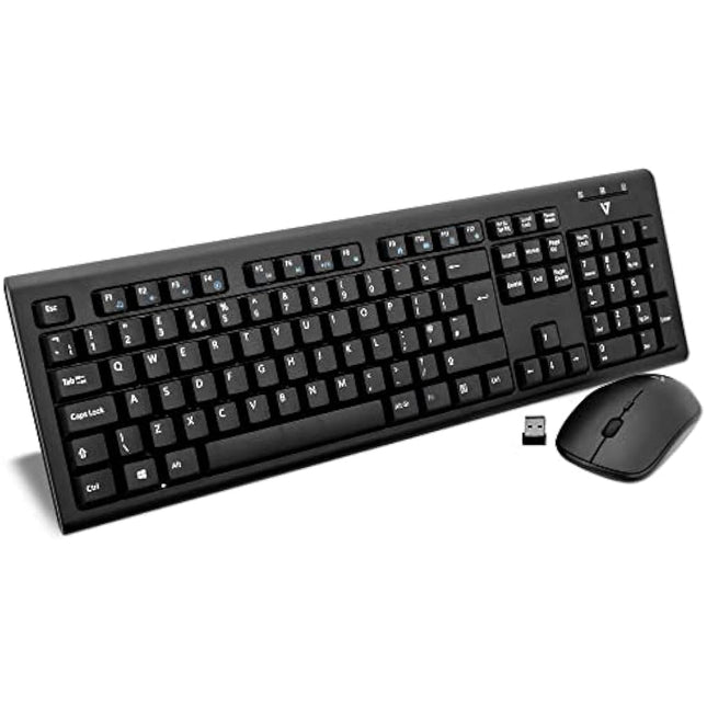 V7 CKW200UK Wireless Keyboard and Mouse Combo English Layout (UK, Media-Hot-Keys, USB Nano Receiver), Black