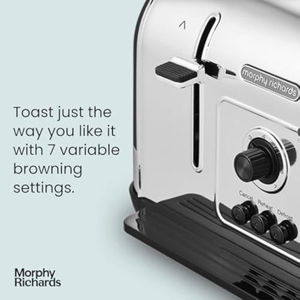 Morphy Richards Venture Black 4 Slice Toaster - Defrost Setting - High Lift Feature - 240131