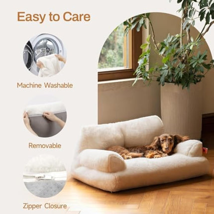 MEWOOFUN Stylish Cat Bed for Indoor Cars Large - Fluffy and Soft Cat Sofa Bed Small Dog Sofa Bed for Dogs and Cats - 66x48cm Cute Cat Bed Couch with Non-slip Bottom, White