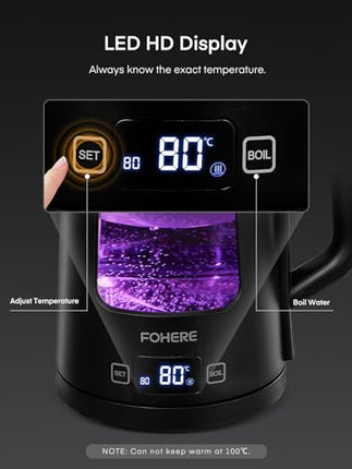 Electric Kettle, 1.7L Glass Tea Kettle, with Keep Warm, 5 Temperature Control, 2200W Fast Boil, Auto Shut-Off & Boil-Dry Protection, with 5 Colored