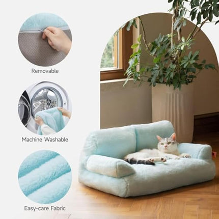 MEWOOFUN Stylish Cat Bed for Indoor Cars Large - Fluffy and Soft Cat Sofa Bed Small Dog Sofa Bed for Dogs and Cats - 66x48cm Cute Cat Bed Couch with Non-slip Bottom, Blue
