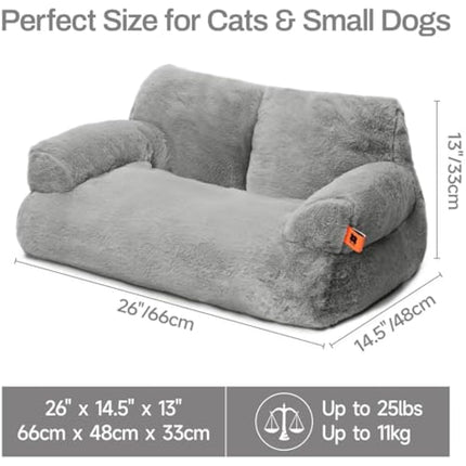 MEWOOFUN Stylish Cat Bed for Indoor Cars Large - Fluffy and Soft Cat Sofa Bed Small Dog Sofa Bed for Dogs and Cats - 66x48cm Cute Cat Bed Couch with Non-slip Bottom, Grey