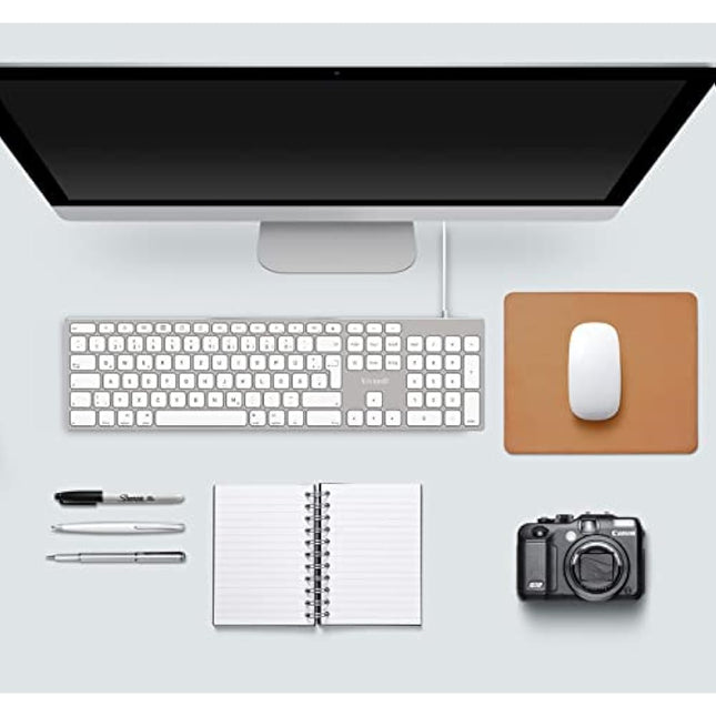 All-Aluminium Wired Keyboard for Apple Mac OS Layout with Numeric Keypad, Durable and Sleek Design, Plug-n-Play Cable Connection in USB-A or USB-C, Compatible with iMac/Mac Mini/MacBook Laptop-Silver