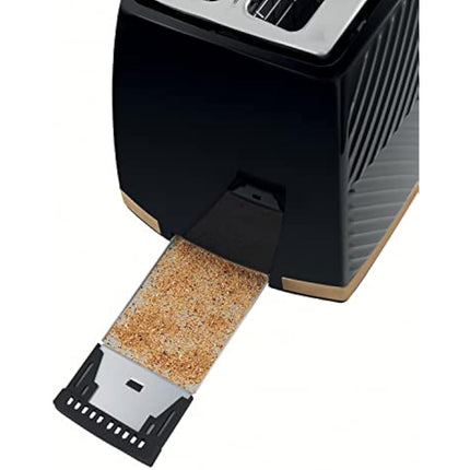 Russell Hobbs Groove 2 Slice Toaster (High Lift, Extra Wide Slots, 6 Browning levels, Frozen/Cancel/Reheat function - Illuminated buttons, Removable crumb tray, 850W, Black, Brushed gold accents)26390