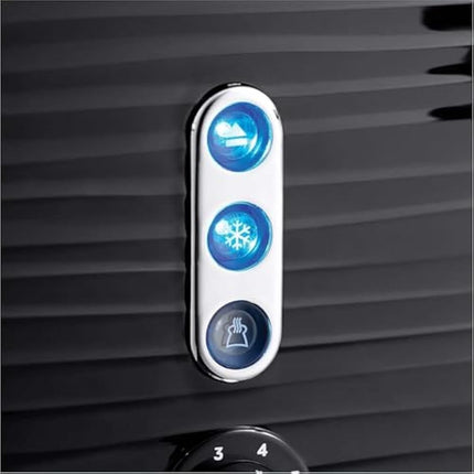 Russell Hobbs Inspire 4 Slice Toaster (Extra wide slots, High lift feature, 6 Browning levels, Frozen/Cancel/Reheat function with Blue LED illumination, 1800W, Black textured high gloss) 24381