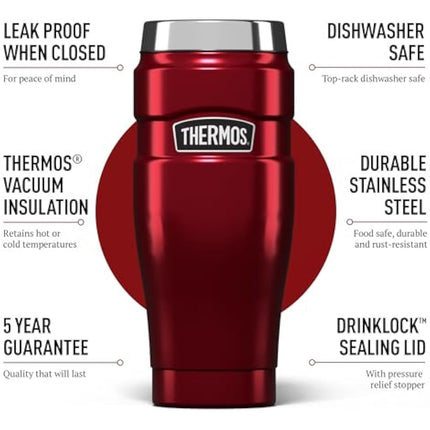 Thermos Stainless King Travel Tumbler & Multi- Purpose Flask- 470ml Insulated Hot & Cold Water Bottle for Daily Commute & Weekend Adventures - Sleek Design in Red, 5-Year Durability
