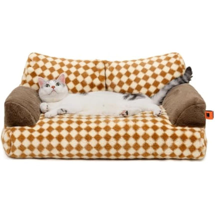 MEWOOFUN Stylish Cat Bed for Indoor Cars Large - Fluffy and Soft Cat Sofa Small Dog Sofa Bed for Dogs and Cats - 66x48cm Cute Pet Bed Couch with Non-slip Bottom, Brown