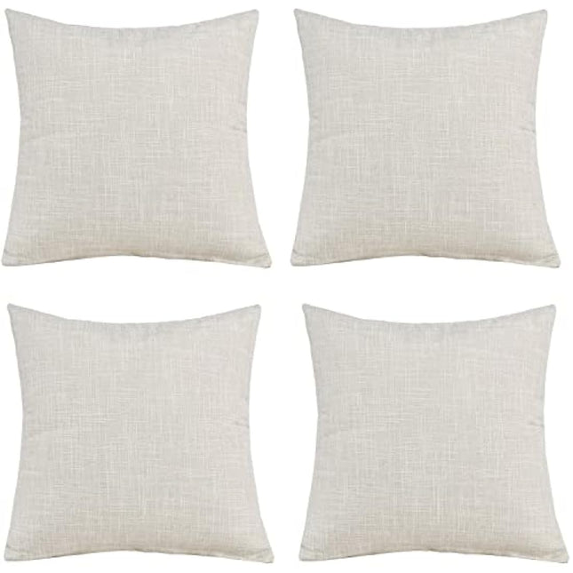 GONOVE Cushion Covers 60×60cm Solid Soft Cotton Linen Throw Pillow Cover Set of 4 Decorative Plain Pillowcase Square Cushion Cover for Home Sofa Bed Chair Décor, Beige