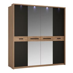 Monaco 4 door wardrobe with mirror doors in Oak and Black