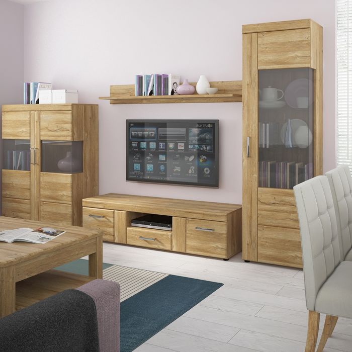 Cortina Tall Glazed Display Cabinet (RH) in Grandson Oak Furniture To Go Ltd