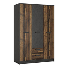 Brooklyn 3 Door Wardrobe with 2 Drawers in Walnut and Dark Matera Grey Furniture To Go Ltd