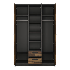 Brooklyn 3 Door Wardrobe with 2 Drawers in Walnut and Dark Matera Grey Furniture To Go Ltd