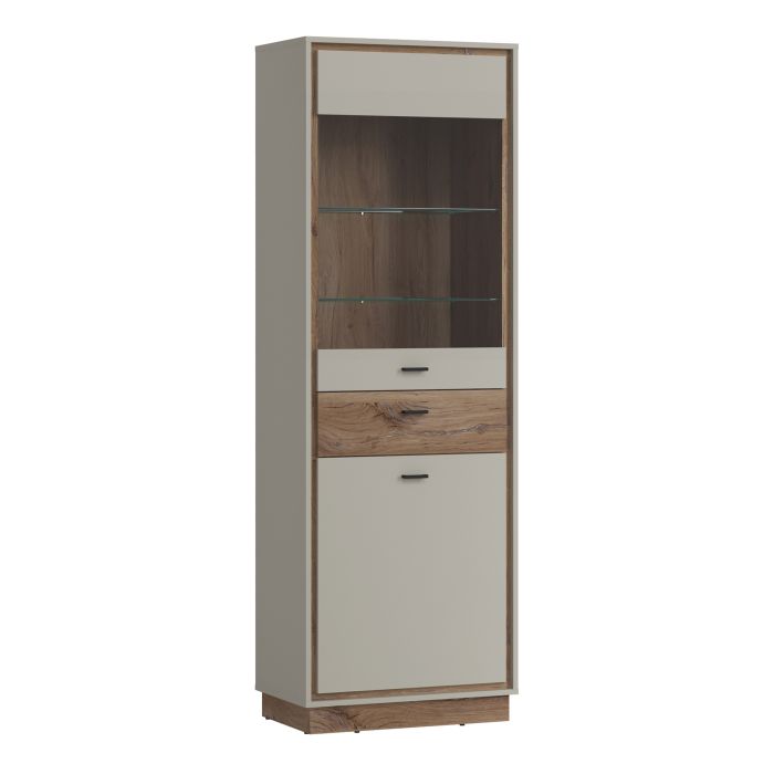 Rivero 2 Door 1 Drawer Display Cabinet in Grey and Oak Furniture To Go Ltd
