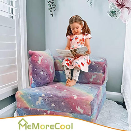 MeMoreCool Kids Sofa Bed, Toddler Floor Mattress Glow in The Dark, Baby Modular Unicorn Couch, Fold Up Children Sofa Convertible Futon Folding Mattress Chair Bed for Playroom
