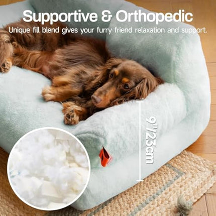 MEWOOFUN Stylish Cat Bed for Indoor Cars Large - Fluffy and Soft Cat Sofa Bed Small Dog Sofa Bed for Dogs and Cats - 66x48cm Cute Cat Bed Couch with Non-slip Bottom, Blue