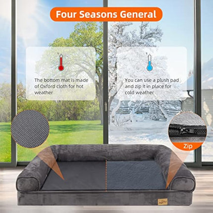 BingoPaw Medium Dog Sofa Bed: Memory Foam Orthopedic Pet Mattress Cushion Washable - Waterproof Calming Bolster Dog Couch with Pillow Grey L (80x60cm)