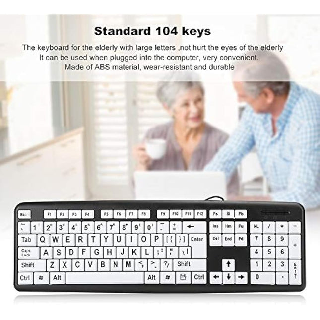 Large Print USB Wired Computer Keyboard (White Large Print Keys) Great for Visually Impaired Individuals - Senior Citizens in Low and Dim Lighted Areas(Black)