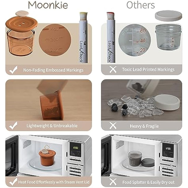 Moonkie Silicone Baby Food Storage Containers, 6 Pack, 120ml Weaning Freezer Pots with Airtight Lids, Reusable Baby Food Snack Pots, Microwave and Dishwasher Safe, Perfect for Infant & Toddler Food