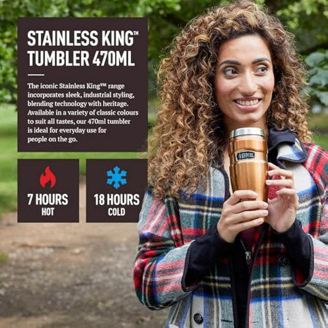 Thermos Stainless King Travel Tumbler & Multi- Purpose Flask- 470ml Insulated Hot & Cold Water Bottle for Daily Commute & Weekend Adventures - Sleek Design in Matt Black, 5-Year Durability