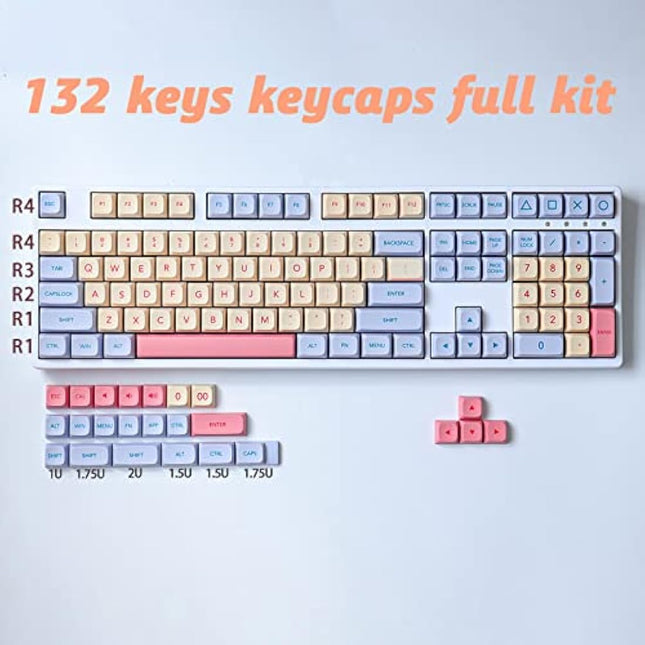 JakeTsai PBT Keycaps,XDA Profile 132 Keys Set Dye Sublimation Keycaps Marshmallow Theme Keycap ANSI Layout Compatible MX Switches Mechanical Keyboard
