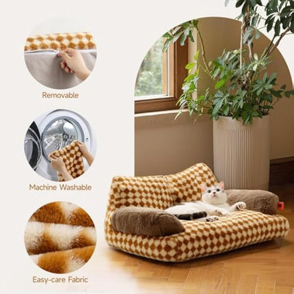 MEWOOFUN Stylish Cat Bed for Indoor Cars Large - Fluffy and Soft Cat Sofa Small Dog Sofa Bed for Dogs and Cats - 66x48cm Cute Pet Bed Couch with Non-slip Bottom, Brown