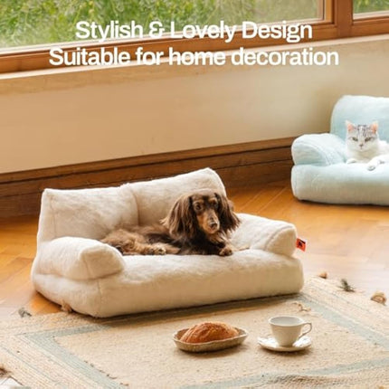 MEWOOFUN Stylish Cat Bed for Indoor Cars Large - Fluffy and Soft Cat Sofa Bed Small Dog Sofa Bed for Dogs and Cats - 66x48cm Cute Cat Bed Couch with Non-slip Bottom, White