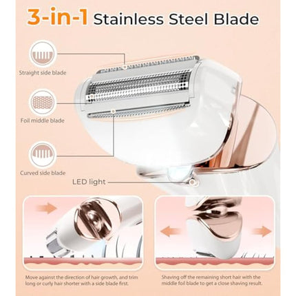 PRITECH Electric Shaver for Women - Cordless Ladies Shaver, Lady Razor for Legs, Arm, Underarms, Bikini, USB Rechargeable Wet & Dry Waterproof Razor for Woman