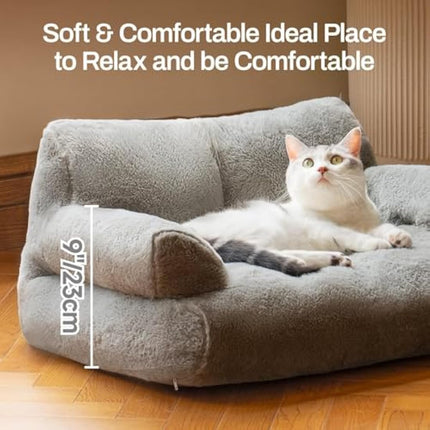 MEWOOFUN Stylish Cat Bed for Indoor Cars Large - Fluffy and Soft Cat Sofa Bed Small Dog Sofa Bed for Dogs and Cats - 66x48cm Cute Cat Bed Couch with Non-slip Bottom, Grey