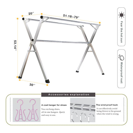AIODE Clothes Drying Rack for Laundry Foldable, 79 inch Stainless Steel Pool Towel Rack Outdoor Free Standing Clothing Hanger Indoor