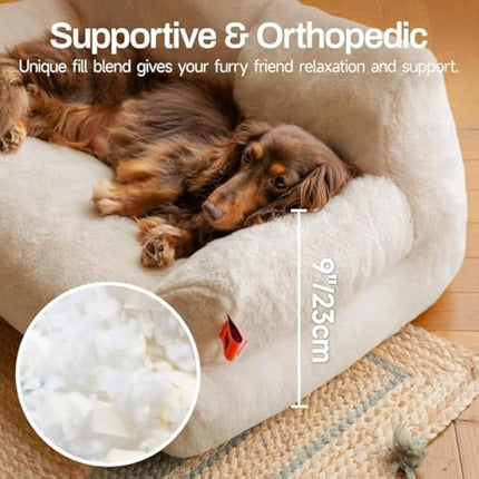 MEWOOFUN Stylish Cat Bed for Indoor Cars Large - Fluffy and Soft Cat Sofa Bed Small Dog Sofa Bed for Dogs and Cats - 66x48cm Cute Cat Bed Couch with Non-slip Bottom, White