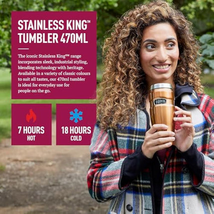 Thermos Stainless King Travel Tumbler & Multi- Purpose Flask- 470ml Insulated Hot & Cold Water Bottle for Daily Commute & Weekend Adventures - Sleek Design in Raspberry, 5-Year Durability