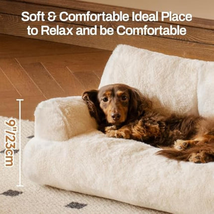 MEWOOFUN Stylish Cat Bed for Indoor Cars Large - Fluffy and Soft Cat Sofa Bed Small Dog Sofa Bed for Dogs and Cats - 66x48cm Cute Cat Bed Couch with Non-slip Bottom, White