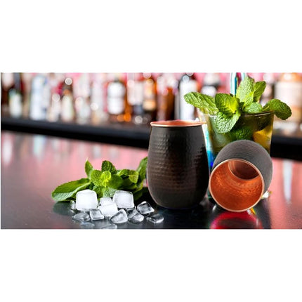 STAGLIFE 16 Oz Pure Copper Tumblers for Drinking Water Cups Mugs Glasses Set of 2, Solid Moscow Mule Hammered Tall Black Tumbler Cup Mug Glass with No Handle, Brushed/Large