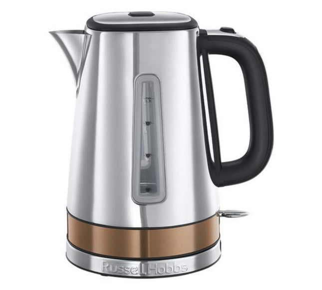 Russell Hobbs Luna Stainless Steel & Copper 1.7L Cordless Electric Kettle (Quiet & Fast Boil 3KW, Removable washable anti-scale filter, Easy push