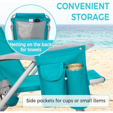 #WEJOY 4-Position Adjustable Beach Chair for Adults, Folding Low Camping Chairs Aluminum Lightweight & Portable, High Back Pillow Pocket Outdoor Reclining Garden Chair