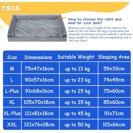 KSIIA Large Dog Bed, Orthopedic Dog Sofa Beds Couch with Removable Washable Cover, Waterproof Pet Sofa with U-Shape Bolster, Grey 88.9x55.88x16cm
