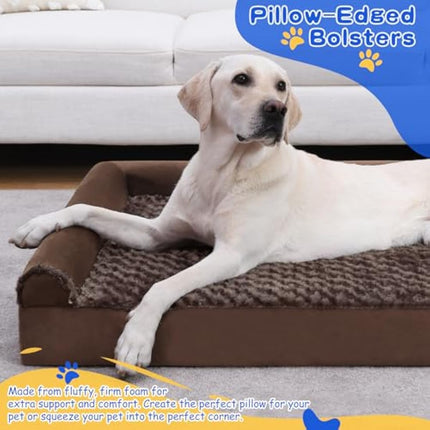 KSIIA Large Dog Bed, Orthopedic Dog Sofa Beds Pet Bed, Dog Couch with Removable Washable Cover, Waterproof Dog Bed, Pet Sofa with U-Shape Bolster, Brown 91x68x16cm