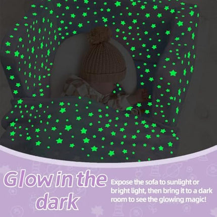 MeMoreCool Kids Couch, Folding Kids Sofa Bed, Toddler Convertible Sofa Chair to Lounger Pull Out Couch for Playroom, Glow In The Dark