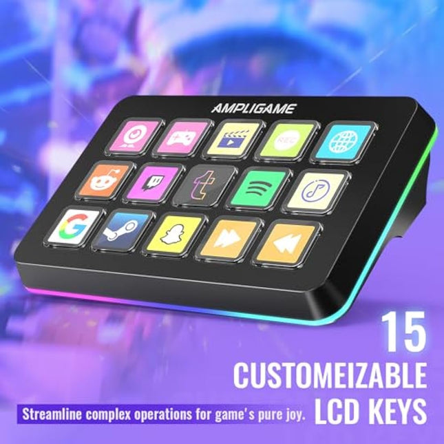 FIFINE Macro Keyboard with 15 Customizable Keys for Live Stream, Gaming and Podcast, Streaming Controller Compatible with Twitch/OBS/YouTube/Streamlabs Etc, Keypad for Mac and PC - D6