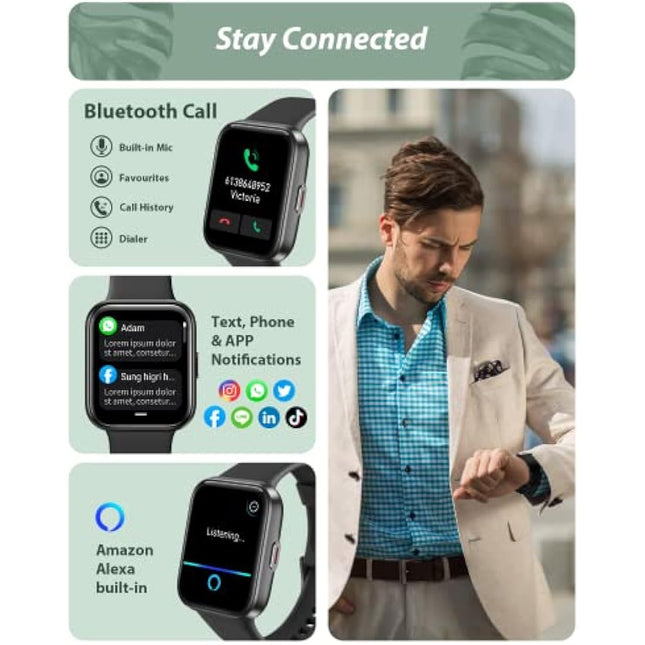 Smart Watch for Men Women (Answer/Make Call), Alexa Built-in, 1.8" Touch Screen Fitness Watch with SpO2 Heart Rate Sleep Monitor, 100 Sport, IP68 Waterproof Step Counter Smartwatch for iPhone Android