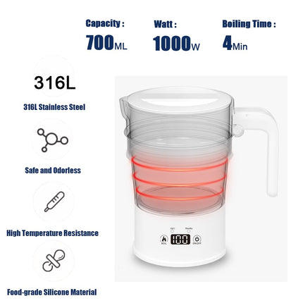RHD 0.7L Foldable Electric Kettle, Portable Camping Kettle with with Real-time Temp Display,Collapsible Travel Kettle,Silicone Boiling Kettle