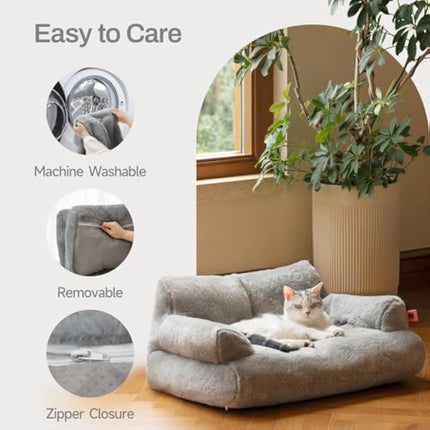 MEWOOFUN Stylish Cat Bed for Indoor Cars Large - Fluffy and Soft Cat Sofa Bed Small Dog Sofa Bed for Dogs and Cats - 66x48cm Cute Cat Bed Couch with Non-slip Bottom, Grey