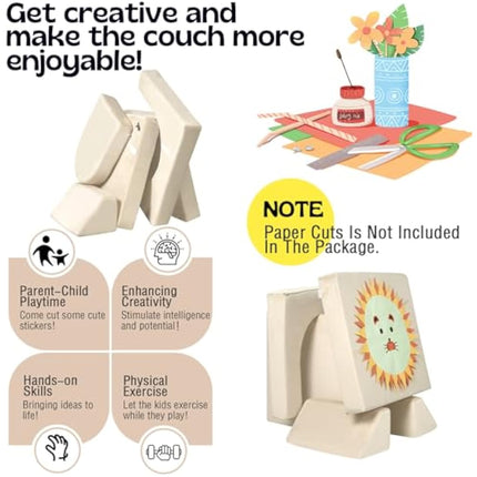 MeMoreCool 10-Pieces Kids Play Sofa Bed, Modular Toddler Chair Couch for Playroom, Fold Out Foam Couch for Girls Boys, Convertible Children Sectional Playset, Beige