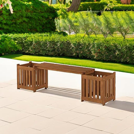 Furinno Outdoor Planter Box with Seater, Wood, Natural, 173.99 (W) x 45.46 (H) x 40.13 (D) cm