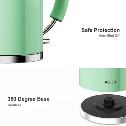 ASCOT Electric Kettle, Stainless Steel Electric Tea Kettle Gifts for Men/Women/Family 1.5L 2200W Retro Tea Heater & Hot Water Boiler, Auto Shut-Off
