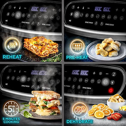 Duronic AF34 BK Triple Drawer 10L Digital Air Fryer with Visual Window, Dual Zone, 10-in-1 Large Drawer AirFryer for Family, Uses No Oil, Air Fry, Roast, Bake, Dishwasher Safe Non-Stick Baskets, Black